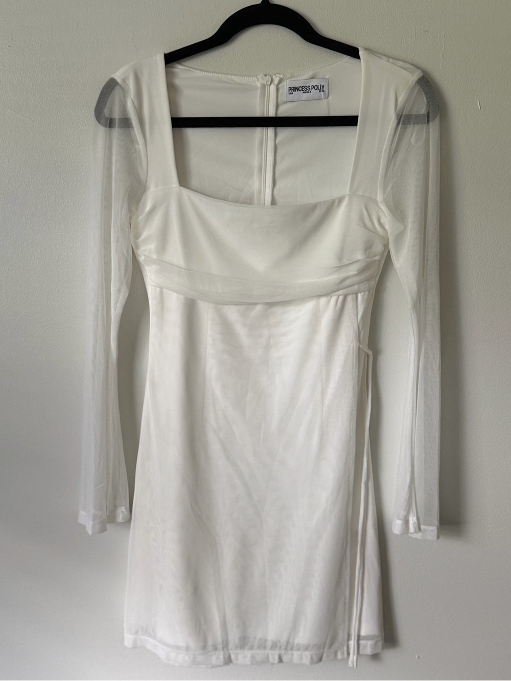 Princess Polly White Sheer-Sleeve Square Neck Mini Dress